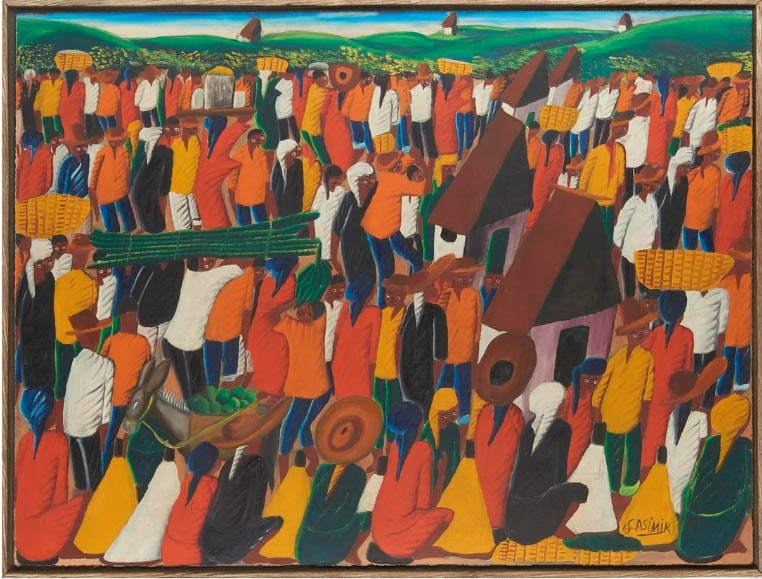 Gathered Villagers Original Haitian Painting by Laurent Casimir (1 of 1)