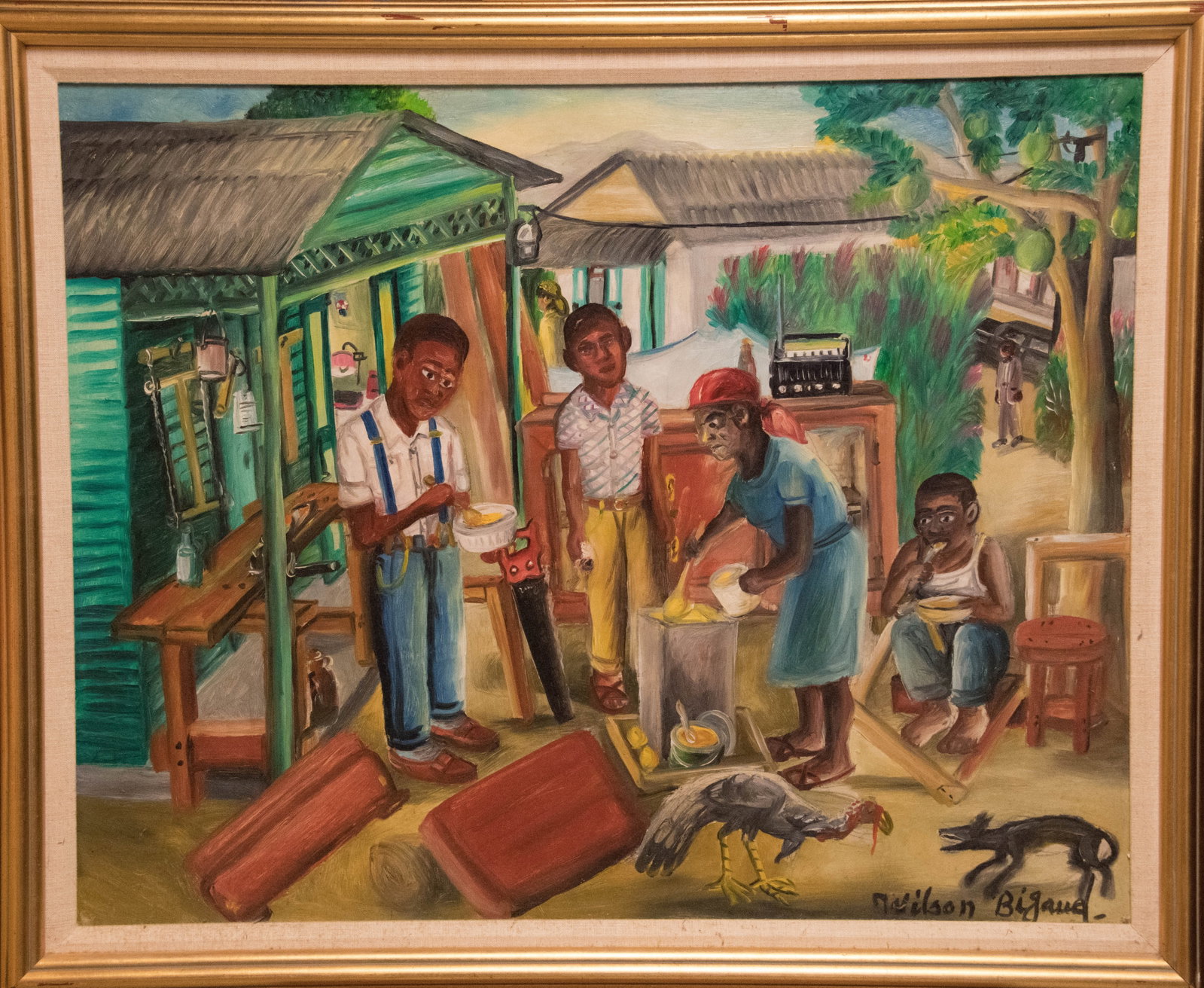 Lunch Break Original Haitian Painting by Wilson Bigaud: Lunch Break Original Haitian Painting by Wilson Bigaud Oil on Masonite
