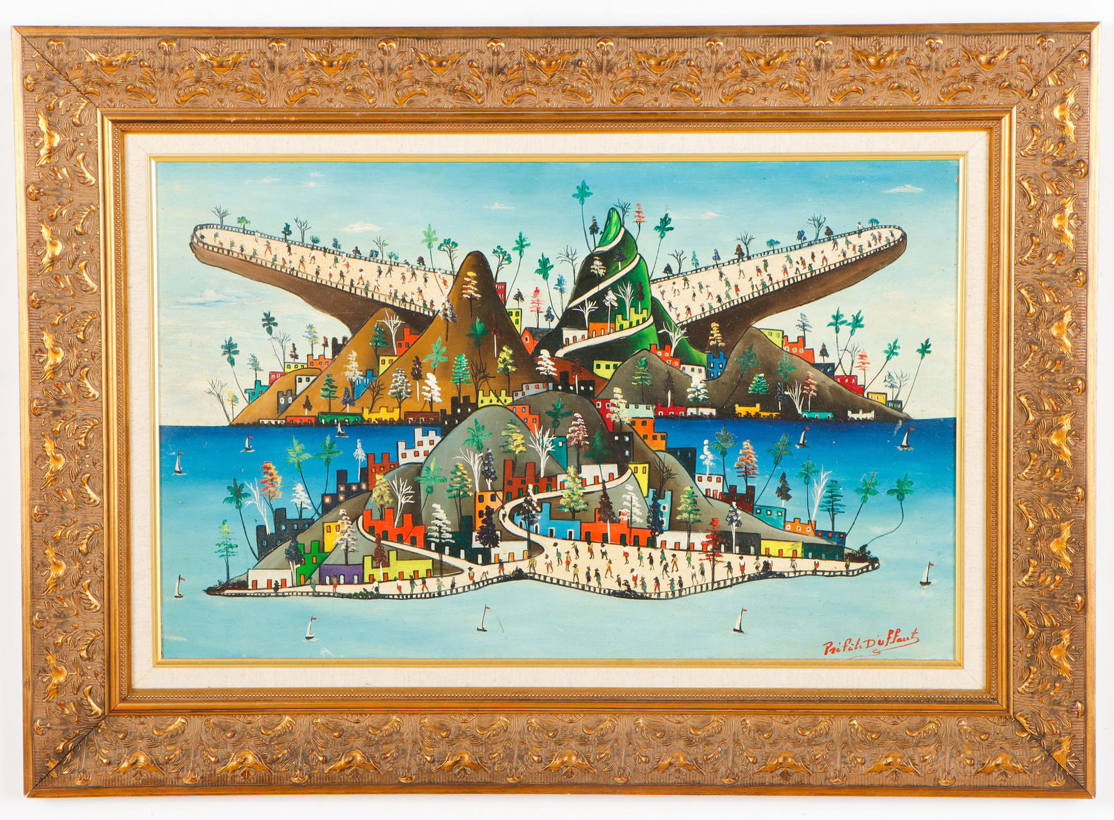 Imaginary Village 2 Original Haitian Painting by Prefete Duffaut: Imaginary Village 2 Original Haitian Painting by Prefete Duffaut Oil on Board