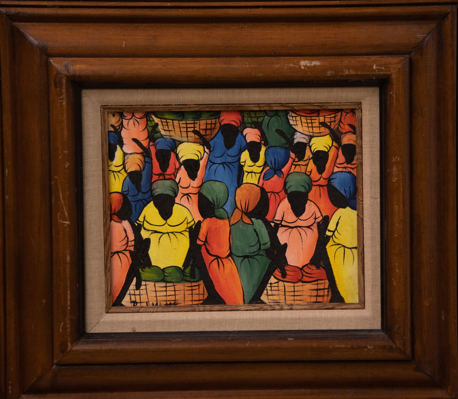 Group of Women with Baskets Original Haitian Painting by Paul Meme: Group of Women with Baskets Original Haitian Painting by Paul Meme Oil on Canvas Framed