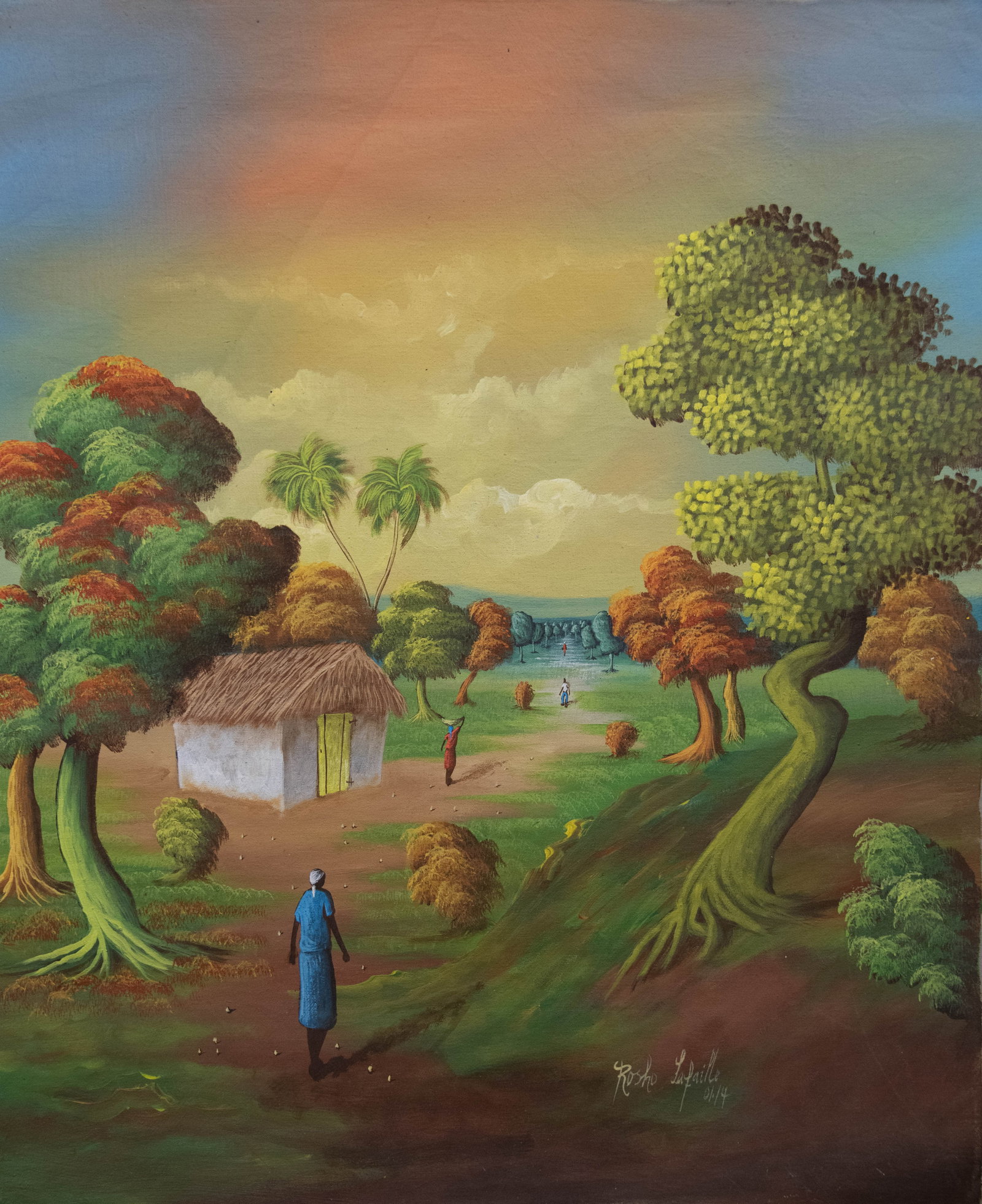 Haitian Native Rural Scene (Rosho Lafaille) Original Haitian Painting by Rosho Lafaille: Haitian Native Rural Scene (Rosho Lafaille) Original Haitian Painting by Rosho Lafaille Oil on Canvas Not Stretched Not Framed