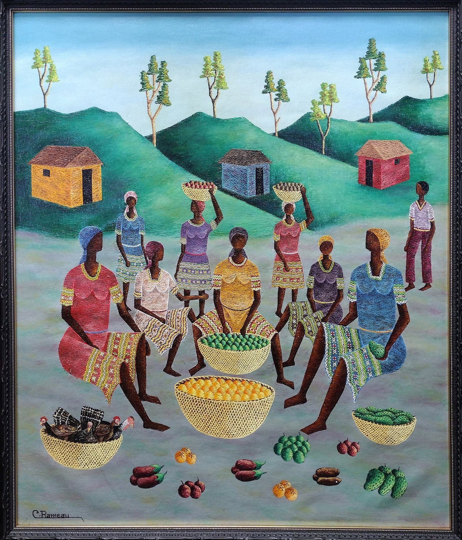 Women in the Village Original Haitian Painting by Rameau Cameau: Women in the Village Original Haitian Painting by Rameau Cameau acrylic on canvas Framed