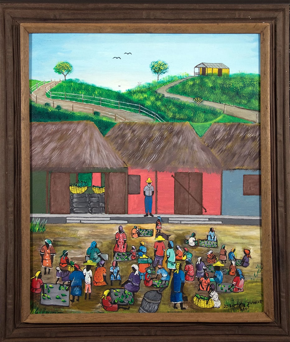 Village People in front of House Original Haitian Painting by Yvonne Jean Baptiste (1 of 1)