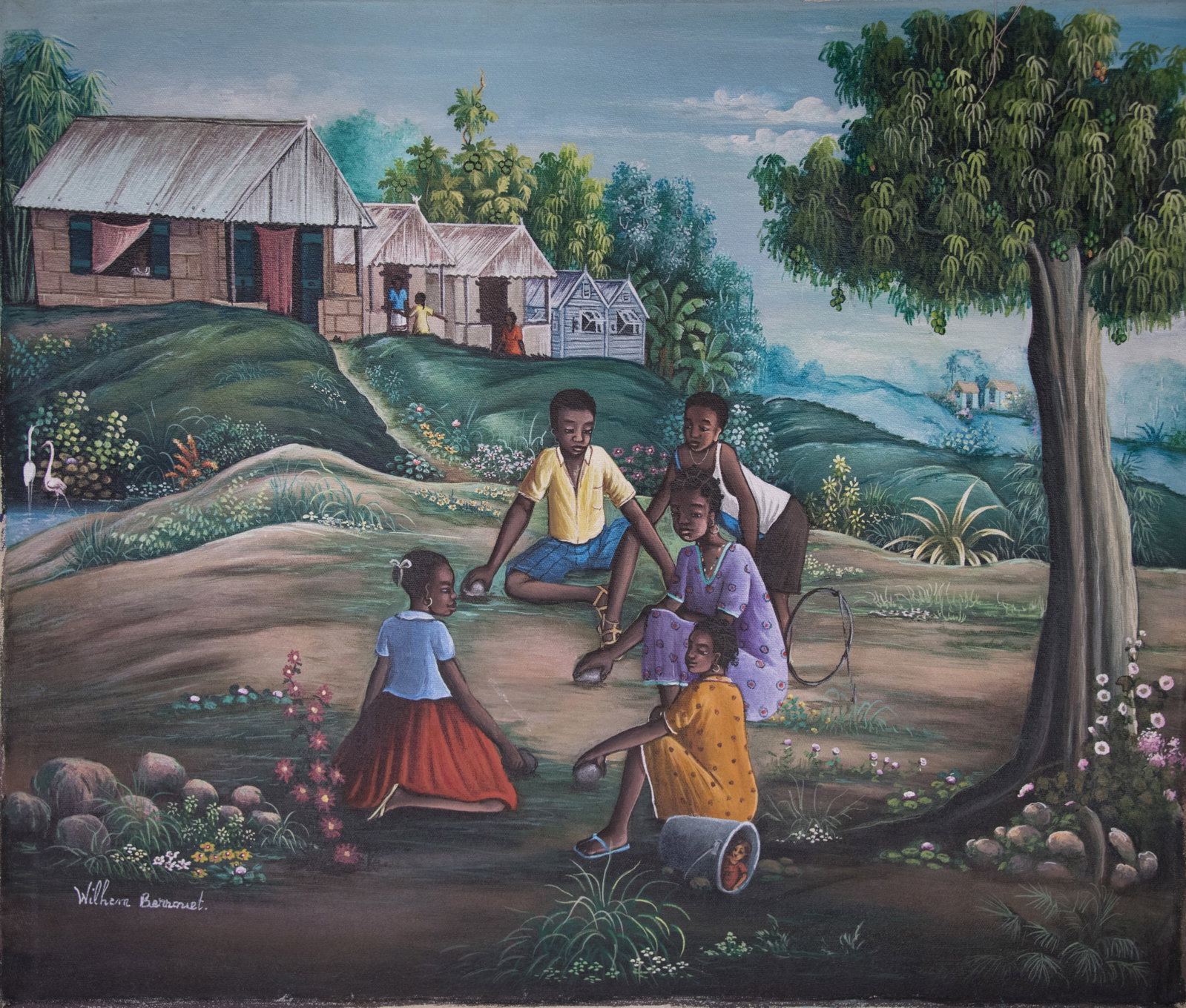 Original Haitian Painting -Children Playing by Wilhem Berrouet (1 of 1)