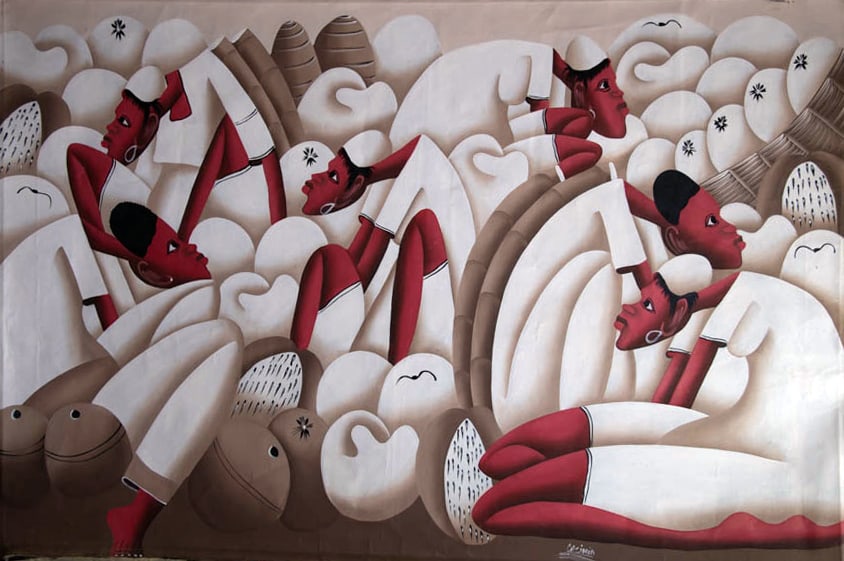 Orignial Haitian Painting by Laurent Casimir Village People in White (1 of 1)