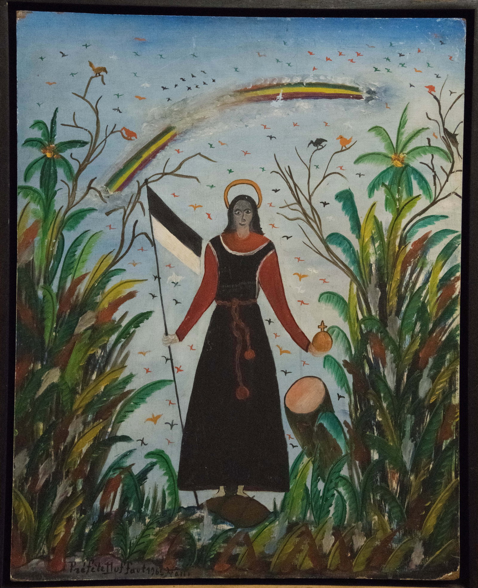 Woman Beneath A Rainbow Original Haitian Painting by Prefete Duffaut