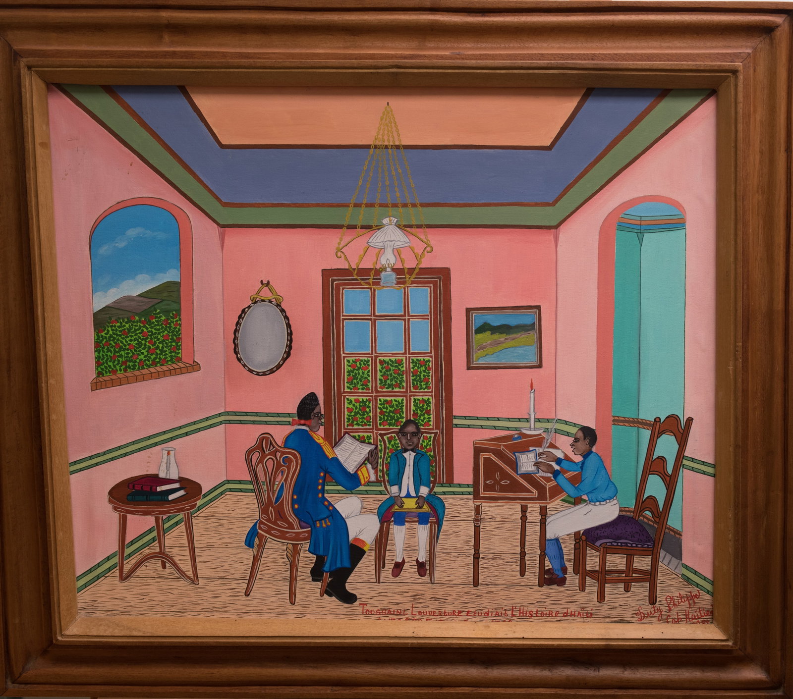 Toussant Louvertyre etudiate l'histoire d Haiti avec ses enfants eni 1796 Original Haitian Painting: Toussant Louvertyre etudiate l'histoire d Haiti avec ses enfants eni 1796 Original Haitian Painting by Duty Philipppe Oil on Masonite FRAMED