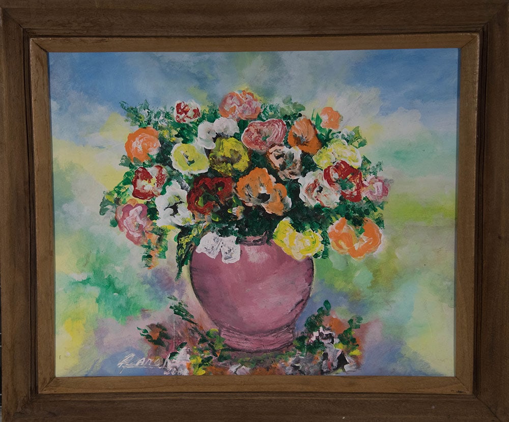 Pink Vase of Flowers Original Haitian Painting by Karole Andre (1 of 1)