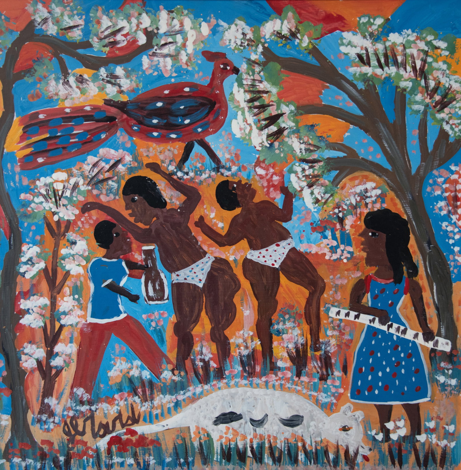 Party with Bathers Original Haitian Painting by Gerard Fortune (1 of 1)
