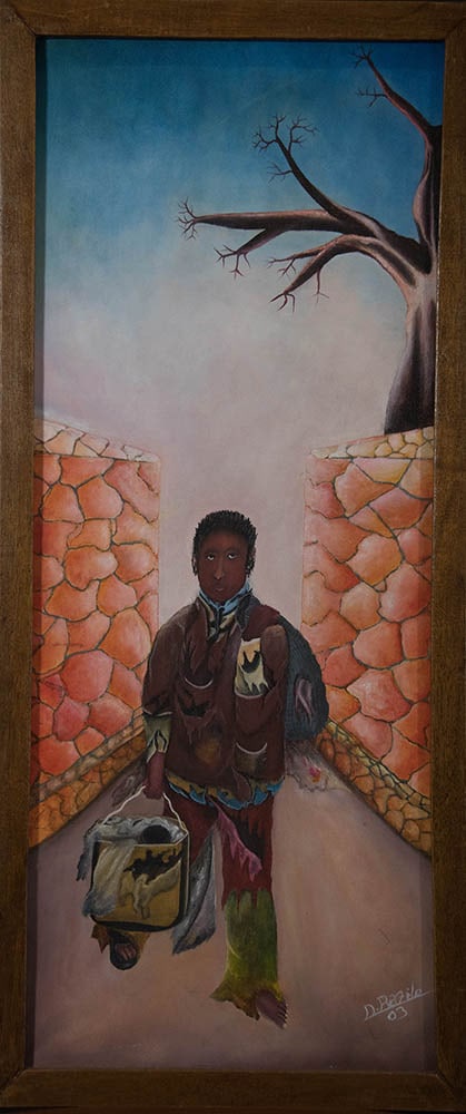 Homeless Between the Walls Original Haitian Painting by Dieudonne Bazile (1 of 1)