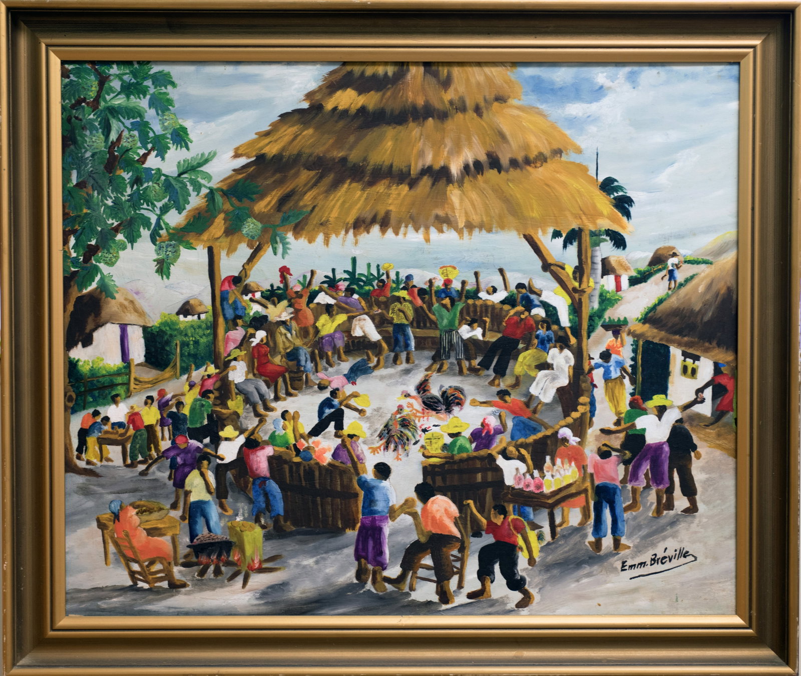 Cockfight Emm Brieville Original Haitian Painting by Emm Breville (1 of 1)