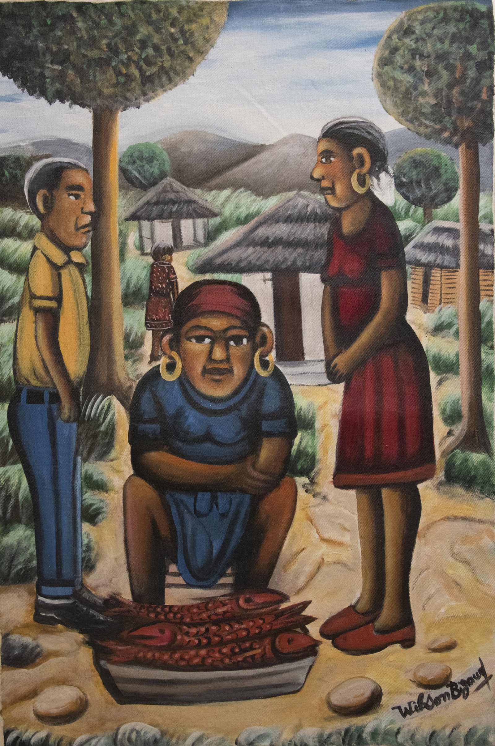 Selling Fish (WB) Original Haitian Painting by Wilson Bigaud (1 of 1)