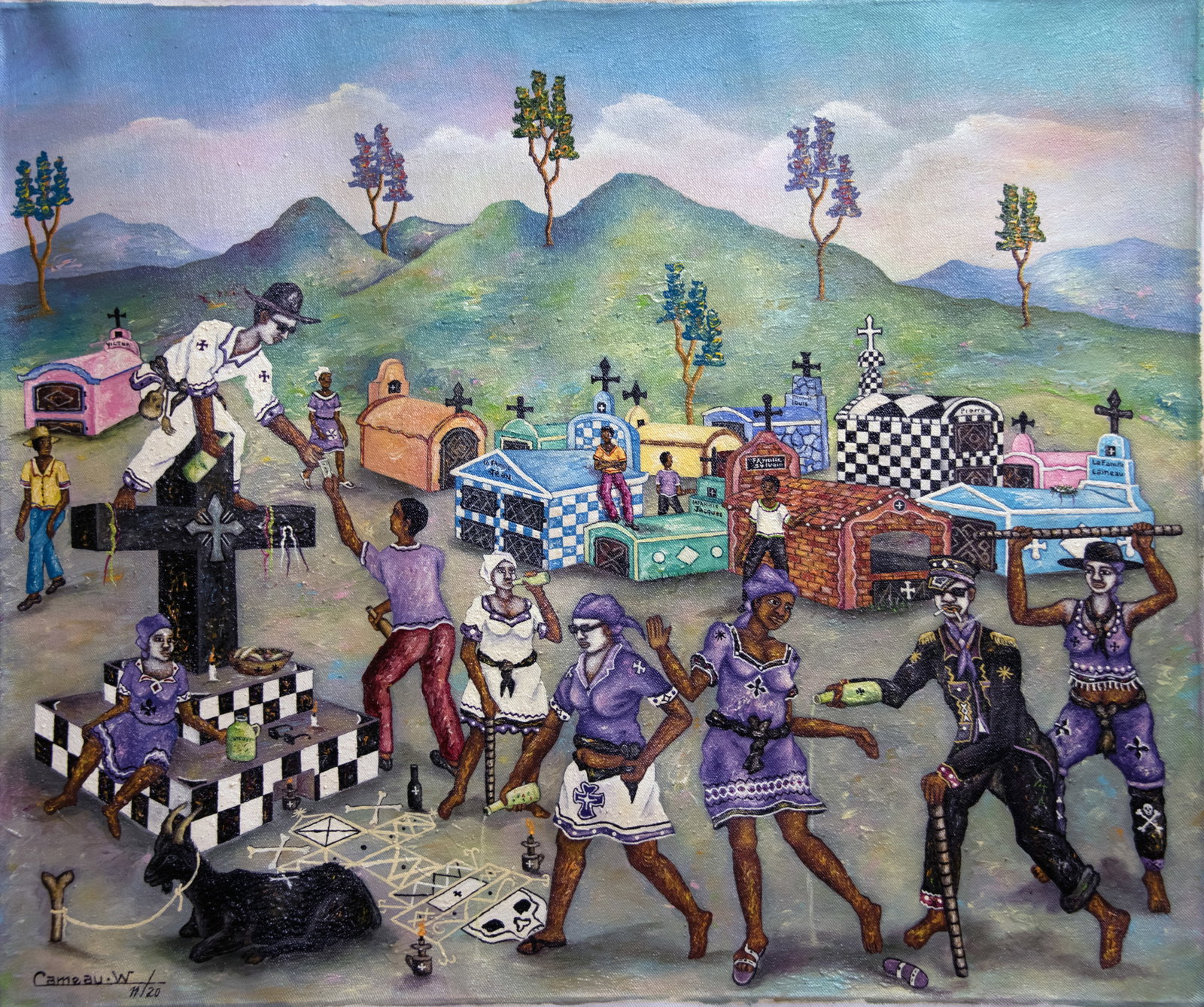 Ceremony Original Haitian Painting by Widson Cameau
