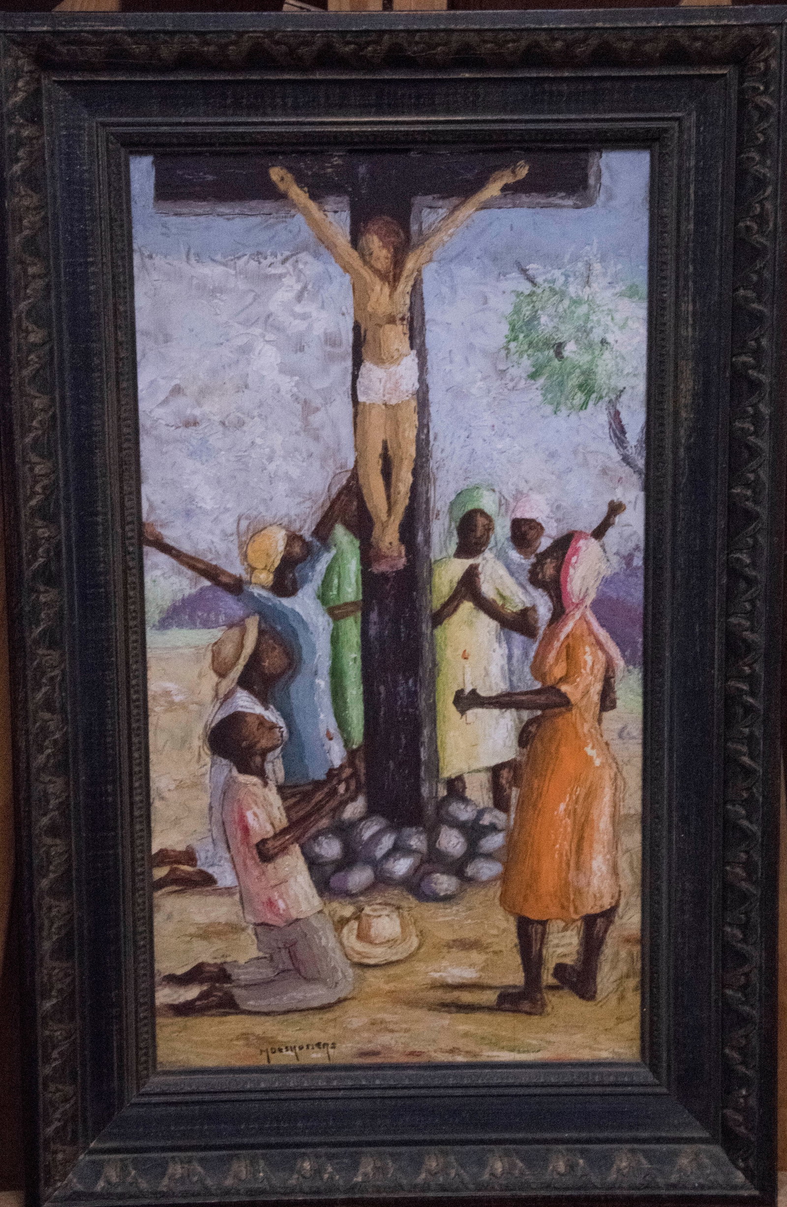 Crucifixion Original Haitian Painting by M. Desrosiers: Crucifixion Original Haitian Painting by M. Desrosiers Oil on Canvas FRAMED