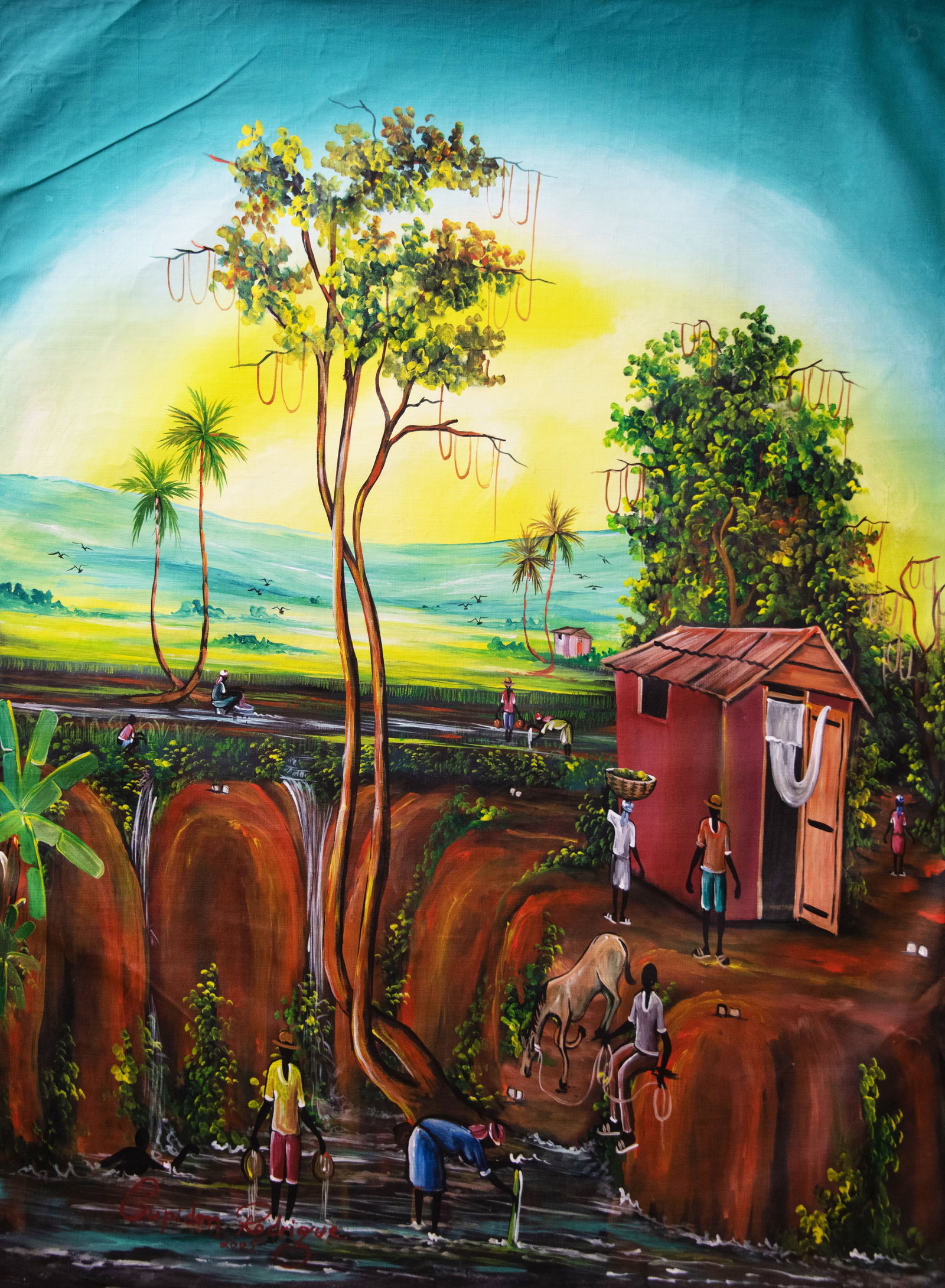 Orignial Haitian Painting by Cupidon Rodrigue Trees with Vines near Seashore (1 of 1)