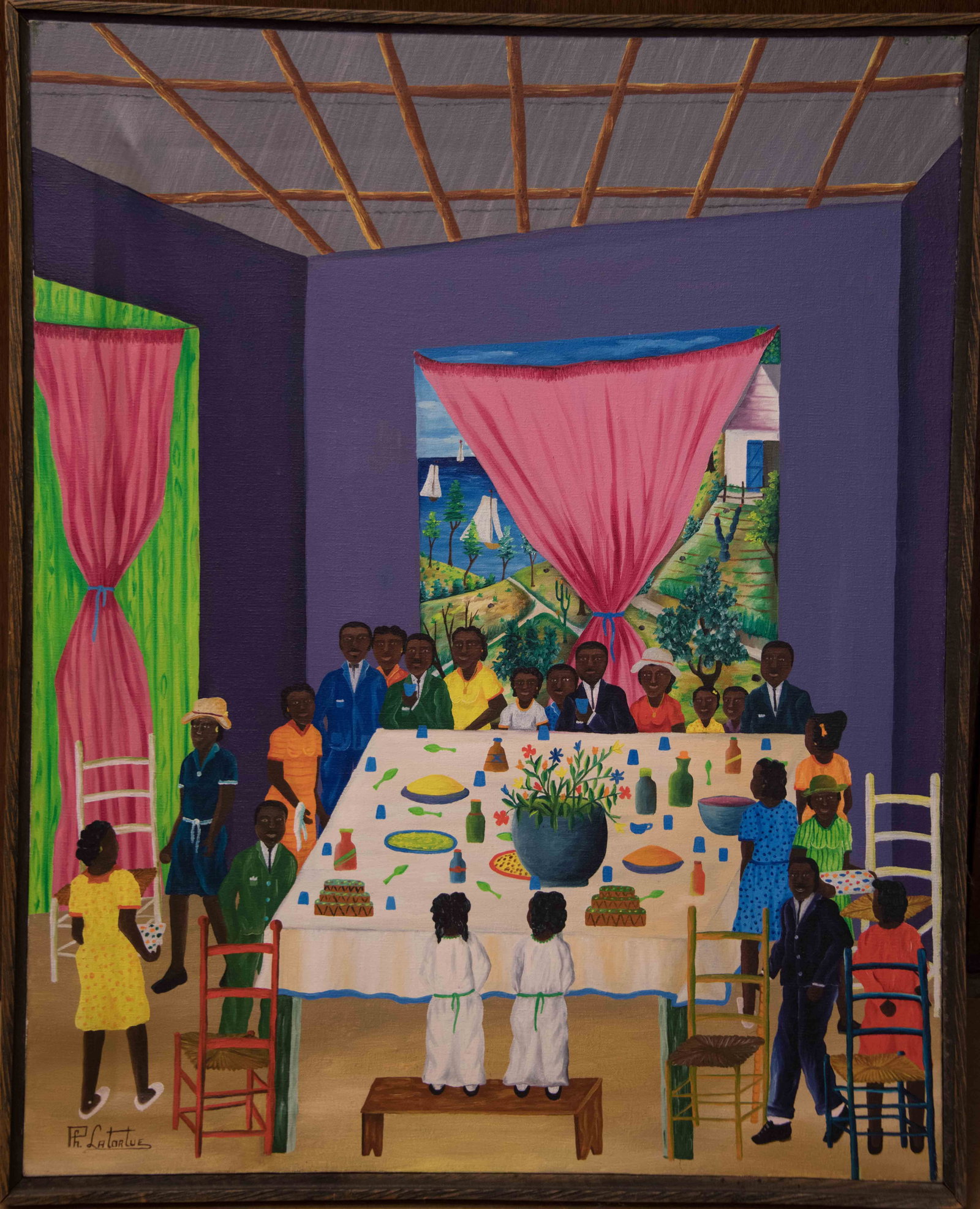 La Salle a Mager (The Dining Room) Original Haitian Painting by Philton Latortue: La Salle a Mager (The Dining Room) Original Haitian Painting by Philton Latortue Oil on Canvas