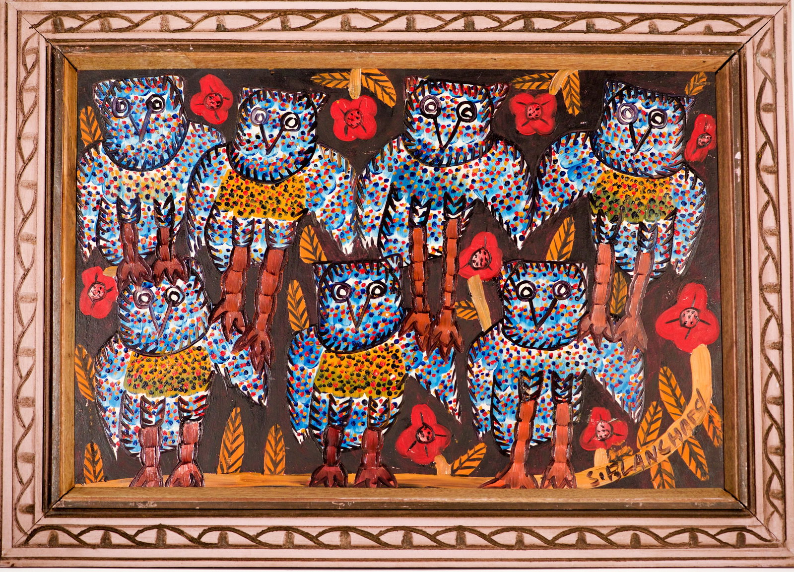 Original Haitian Painting by Sisson Blanchard Seven Owls (1 of 1)