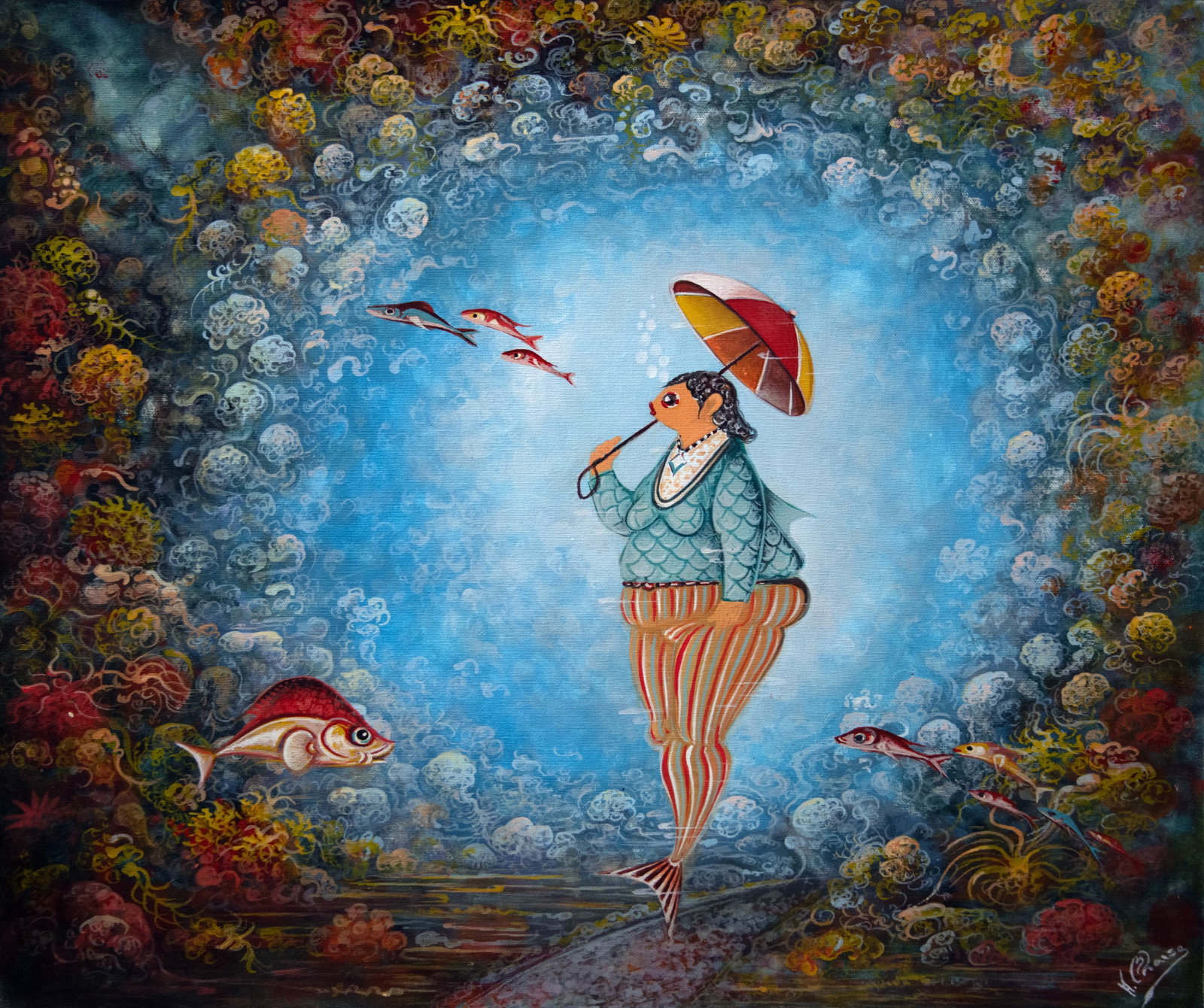Original Haitian Painting by Andre Blaise Carrying Umbrella (1 of 1)