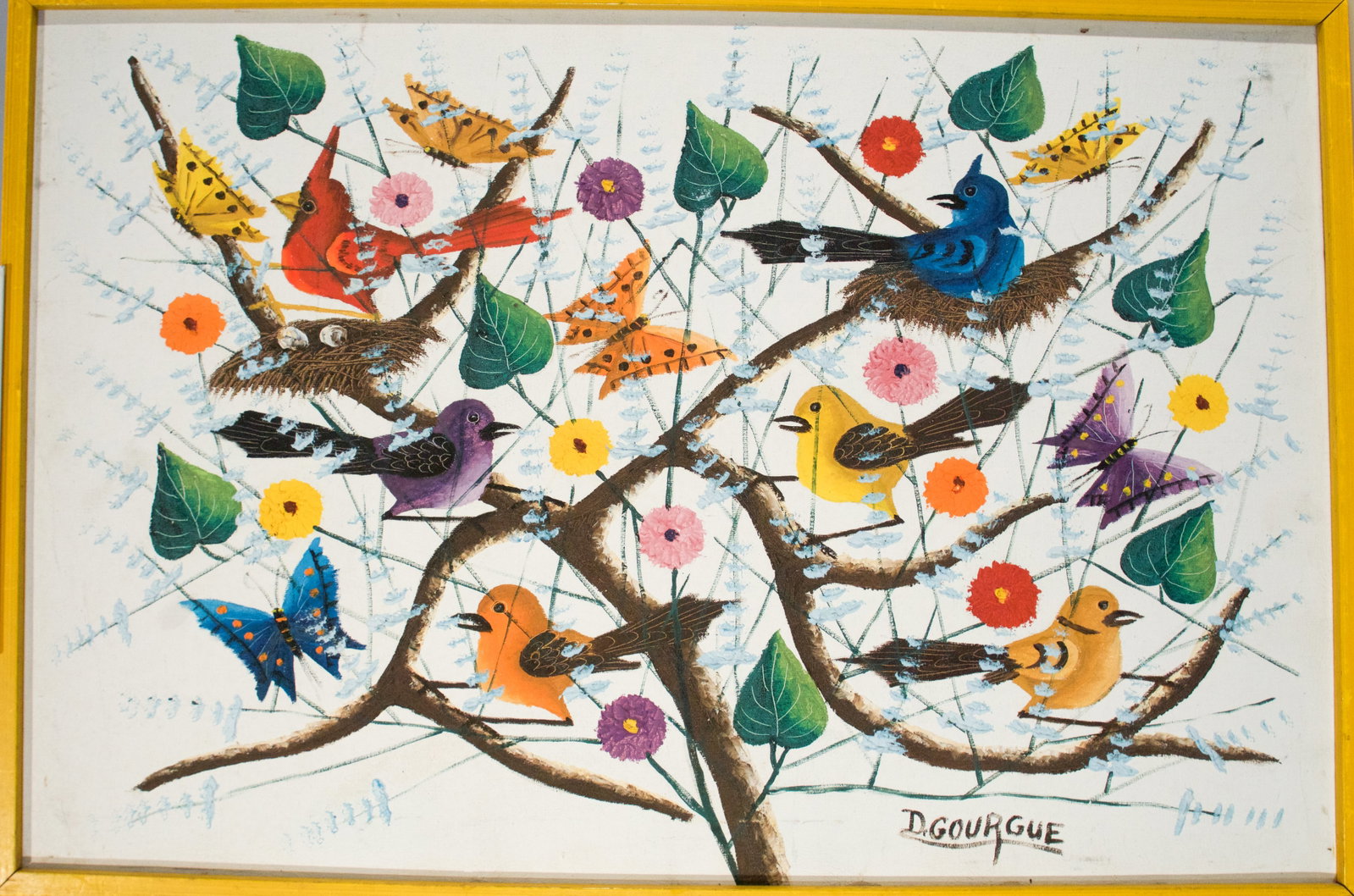 Original Haitian Painting by D. Gourgue Birds and Flowers-2: Original Haitian Painting by D. Gourgue Birds and Flowers-2 Oil on Canvas