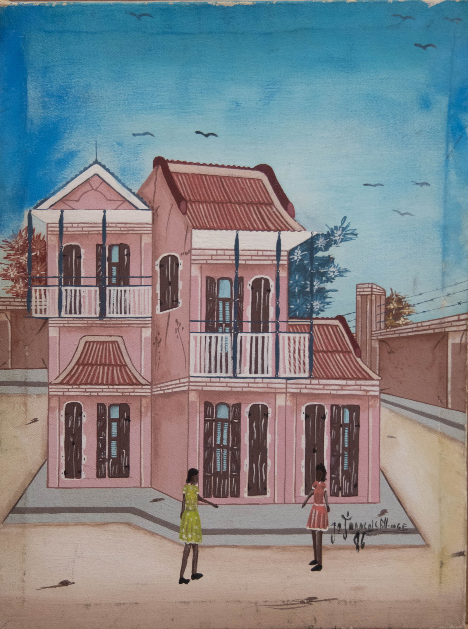 Village Landscape w/Pink House Original Haitian Painting by Jn.Francois Blellande (1 of 1)