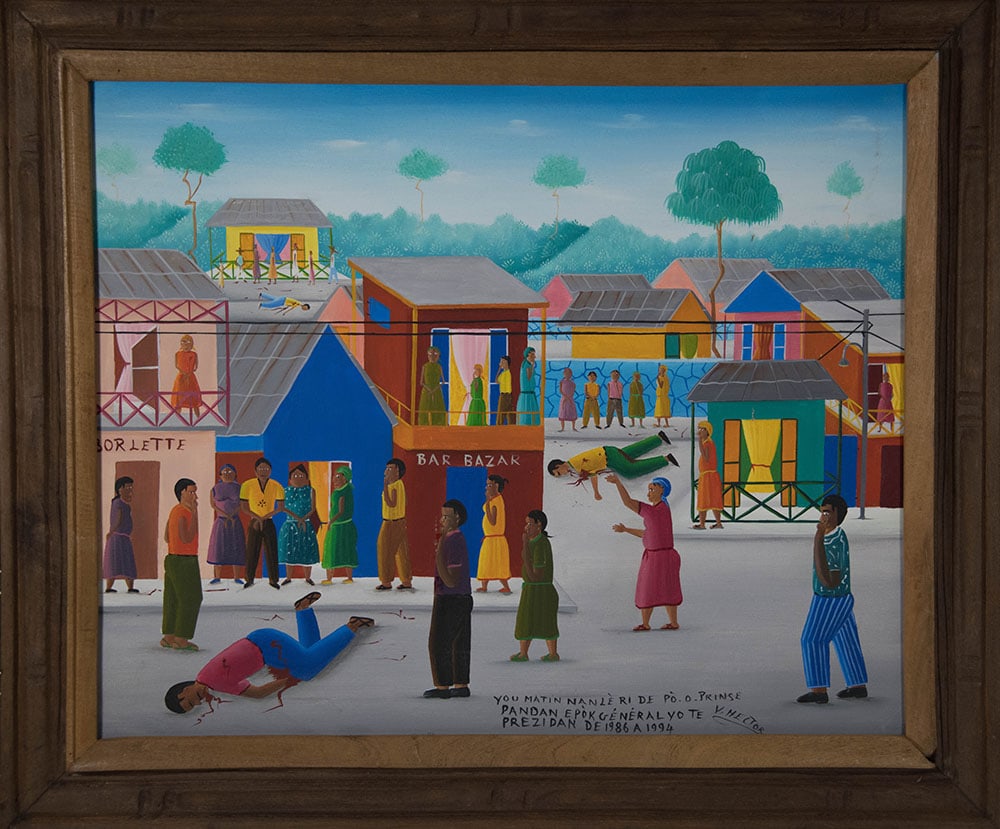 Two Men On The Ground Original Haitian Painting by Voltaire Hector (1 of 1)