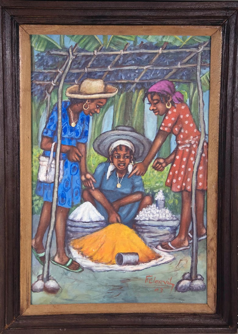 Buying Grain at the Market Original Haitian Painting by Francky Clervil (1 of 1)
