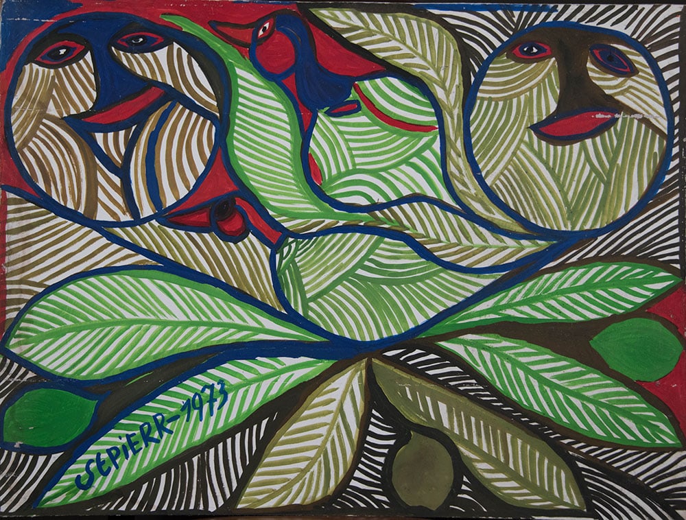 Two Faces and Two Birds Original Haitian Painting by St.Pierre Toussaint (1 of 1)