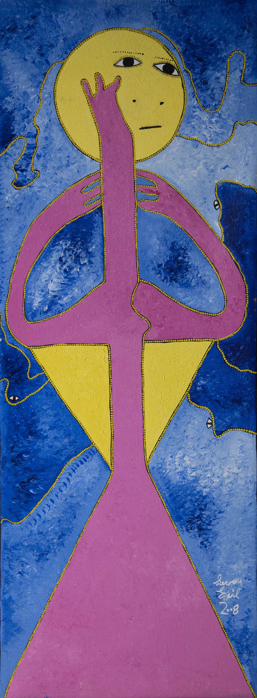 Pink Three Handed Body With a Yellow Face Original Haitian Painting by Levoy Exil (1 of 1)