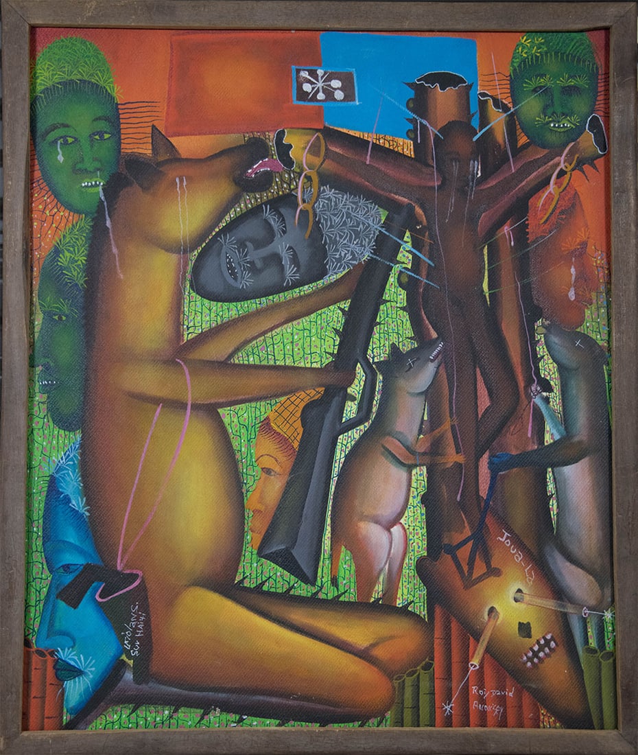 Crucifix and Animals Original Haitian Painting by Roi David Annisey (1 of 1)