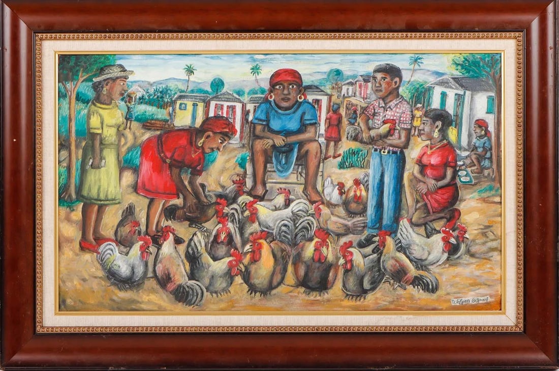 Village Market with Chickens Original Haitian Painting by Wilson Bigaud (1 of 1)