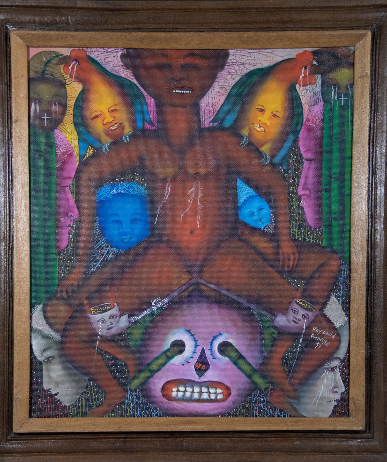 Roosters on Shoulders Original Haitian Painting by Roi David Annisey (1 of 1)