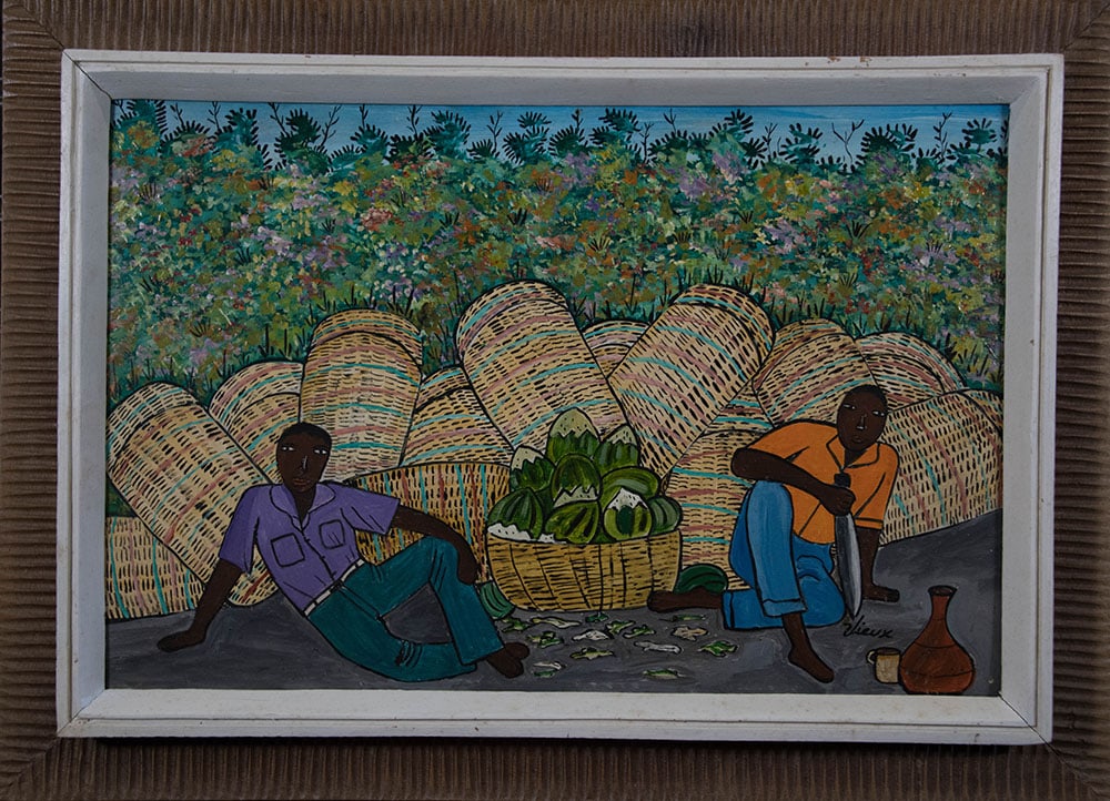 Two Men With Long Baskets Original Haitian Painting by Philippe Vieux (1 of 1)