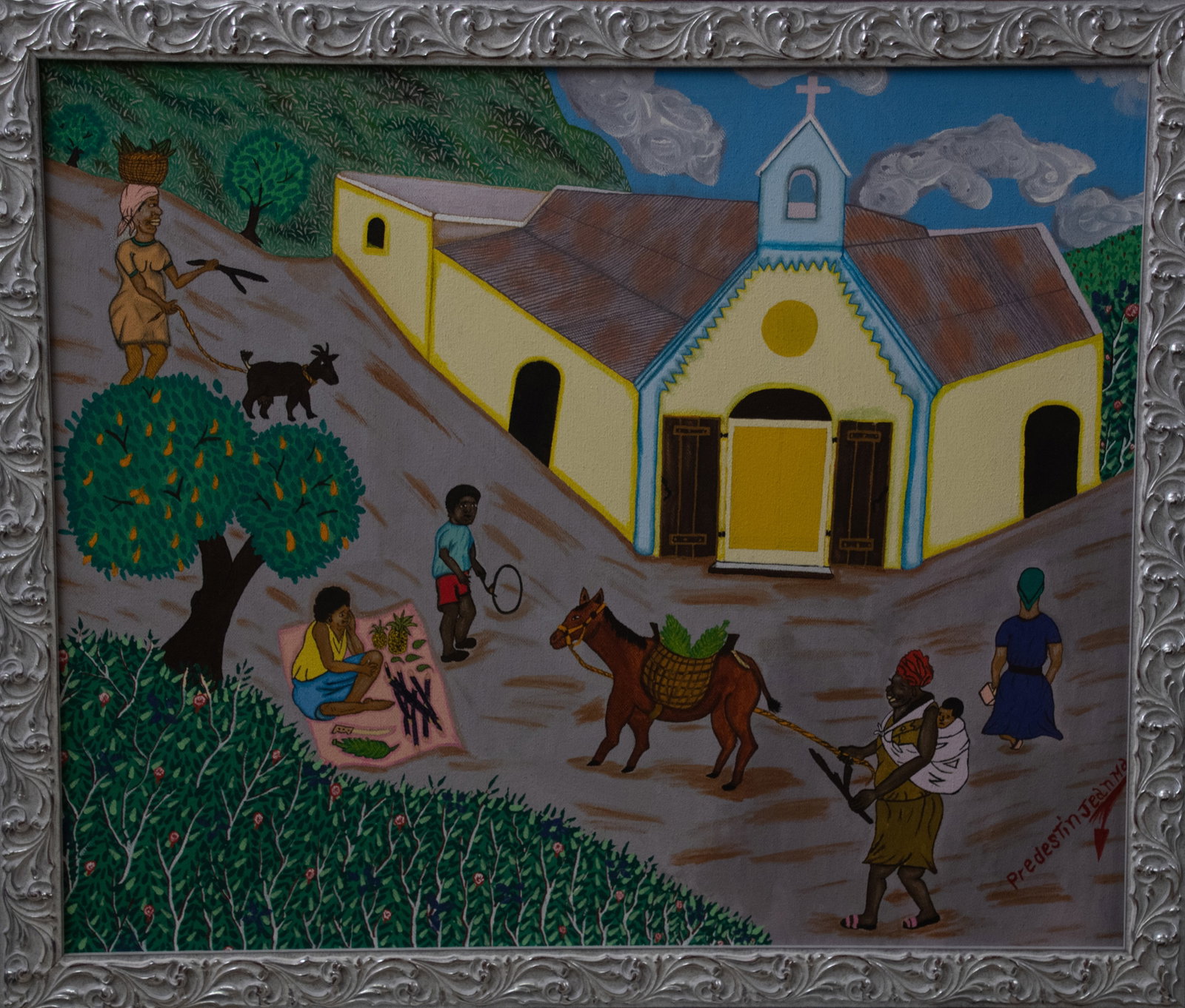 Socializing at Church Original Haitian Painting by JeanMax Predestin: Socializing at Church Original Haitian Painting by JeanMax Predestin Oil on Canvas