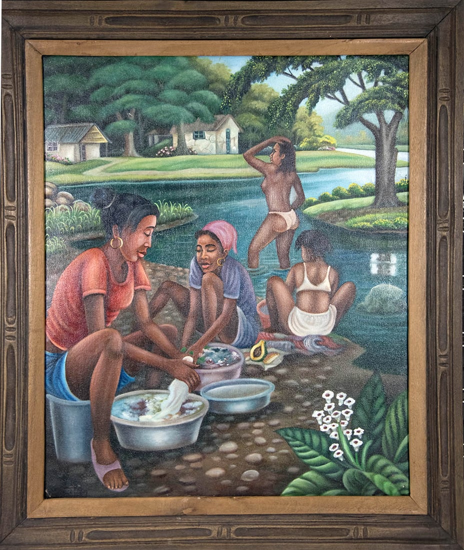 Washing Clothes Original Haitian Painting by Gerald Decilien (1 of 1)