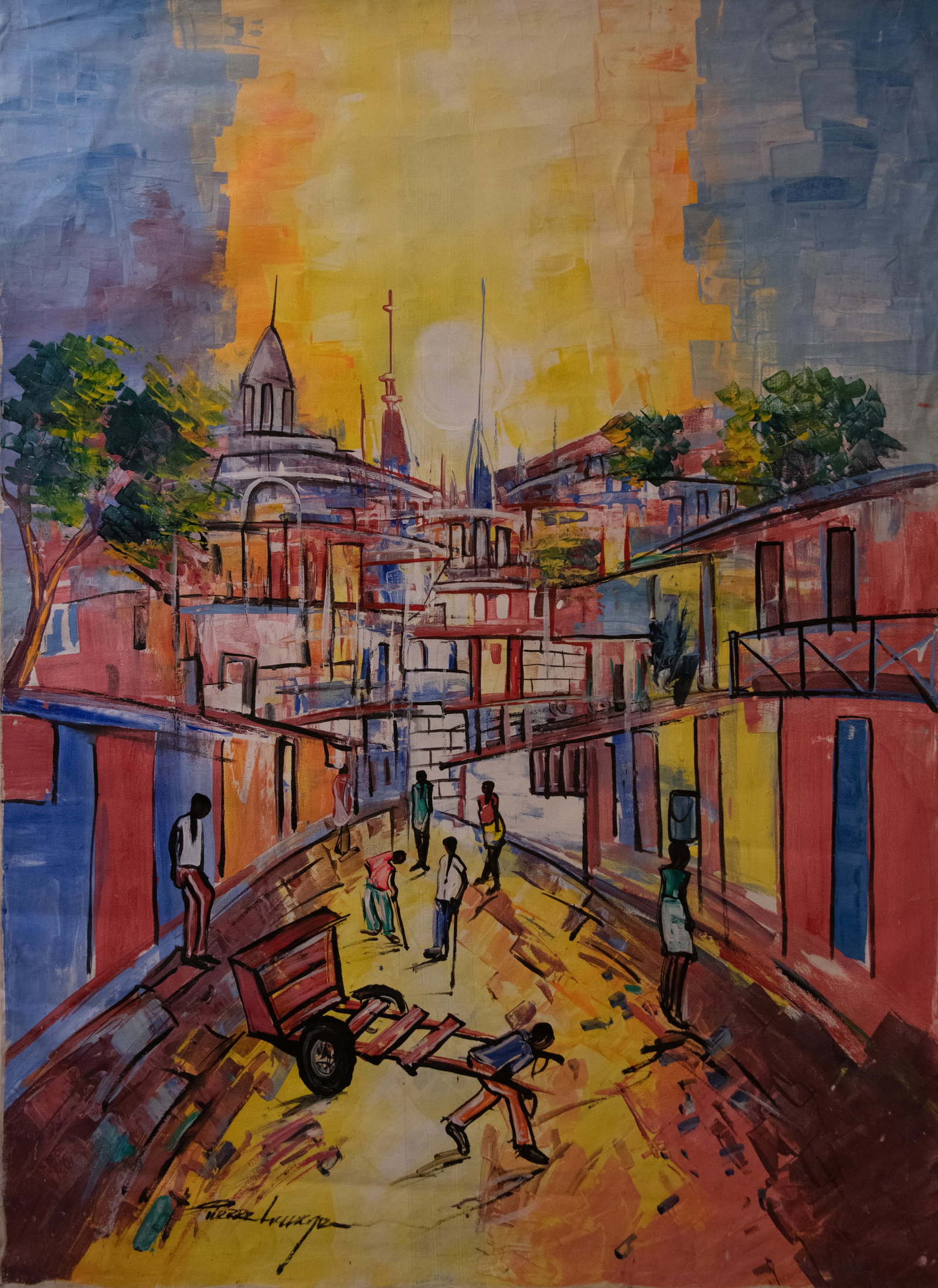 Orignial Haitian Painting by Pierre Luckner Sunshine Over the Town Street (1 of 1)