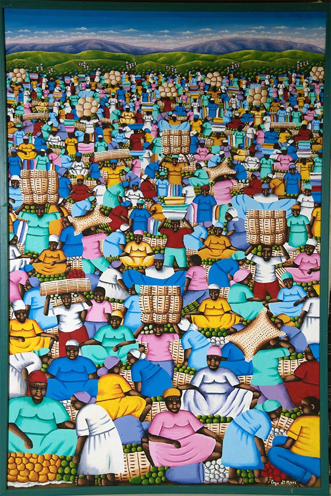 Baskets on Head at the Market Original Haitian Painting by Jn.Marc Cayo: Baskets on Head at the Market Original Haitian Painting by Jn.Marc Cayo Oil on Canvas