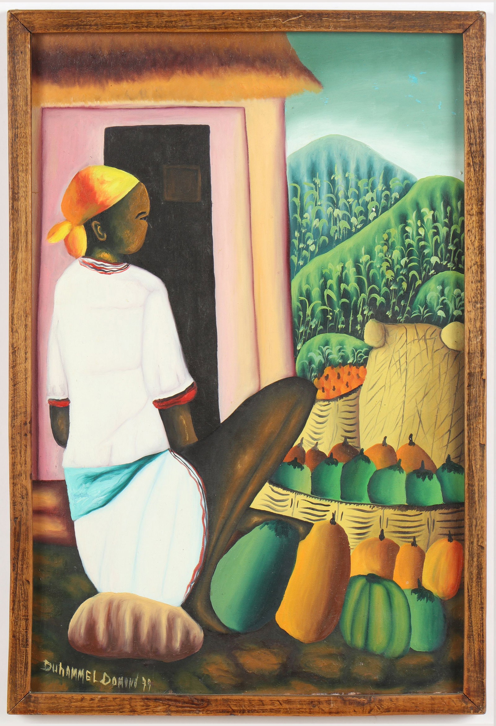 Untitiled (Woman and Fruit) Original Haitian Painting by Duhammel Domond: Untitiled (Woman and Fruit) Original Haitian Painting by Duhammel Domond Oil on Canvas 1979