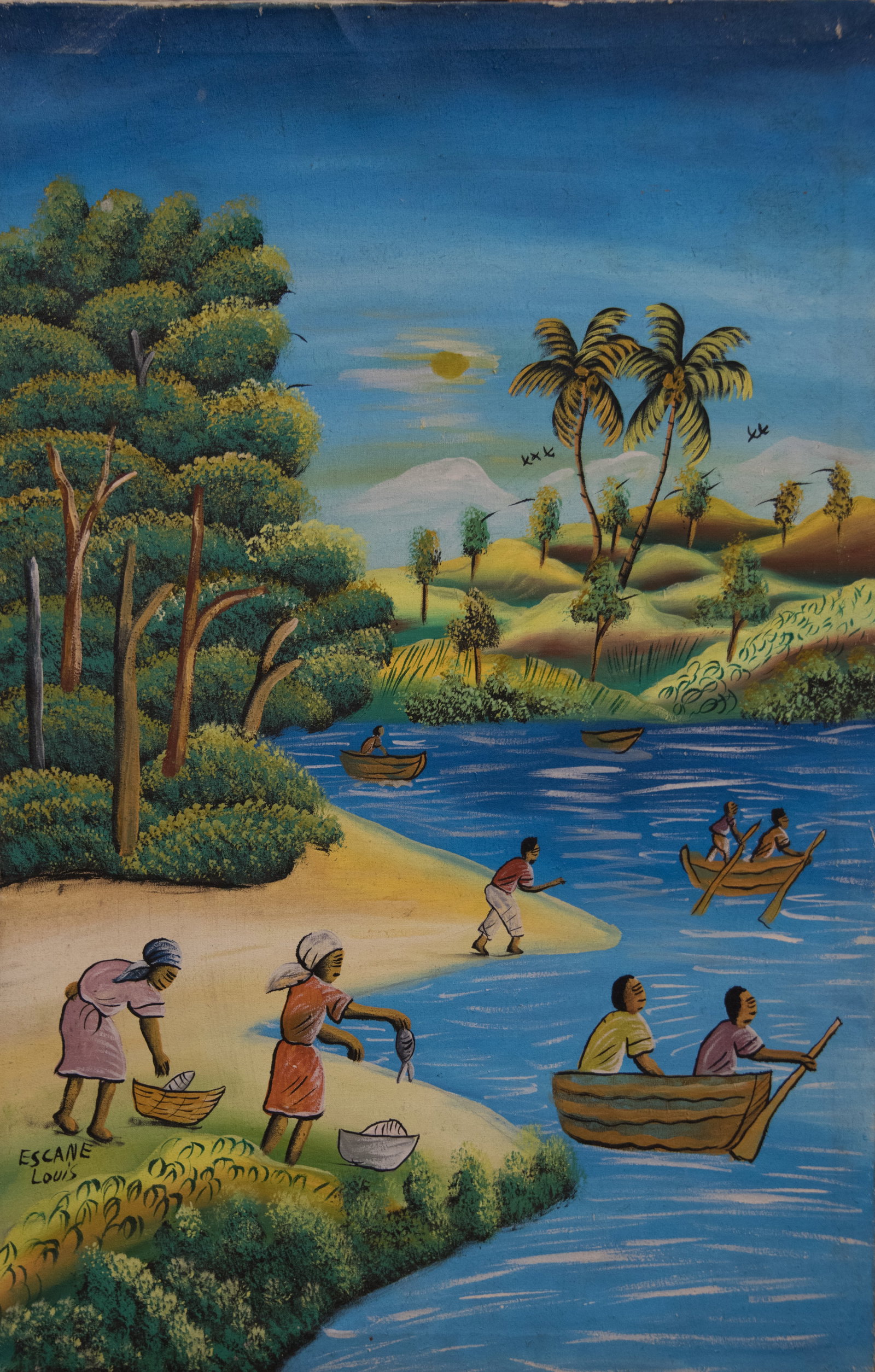 Beach Scene EL Original Haitian Painting by Escane Louis (1 of 1)