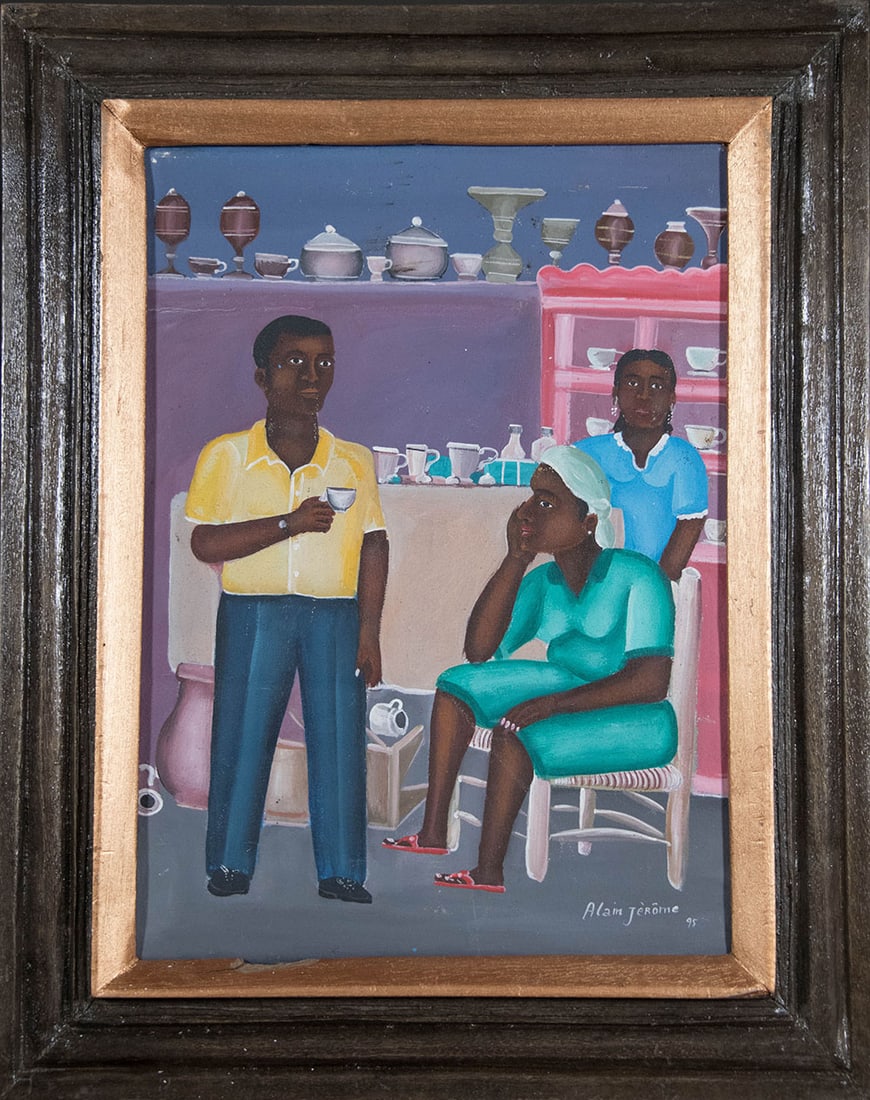 Having a Cup of Coffee Original Haitian Painting by Alain Jerome (1 of 1)