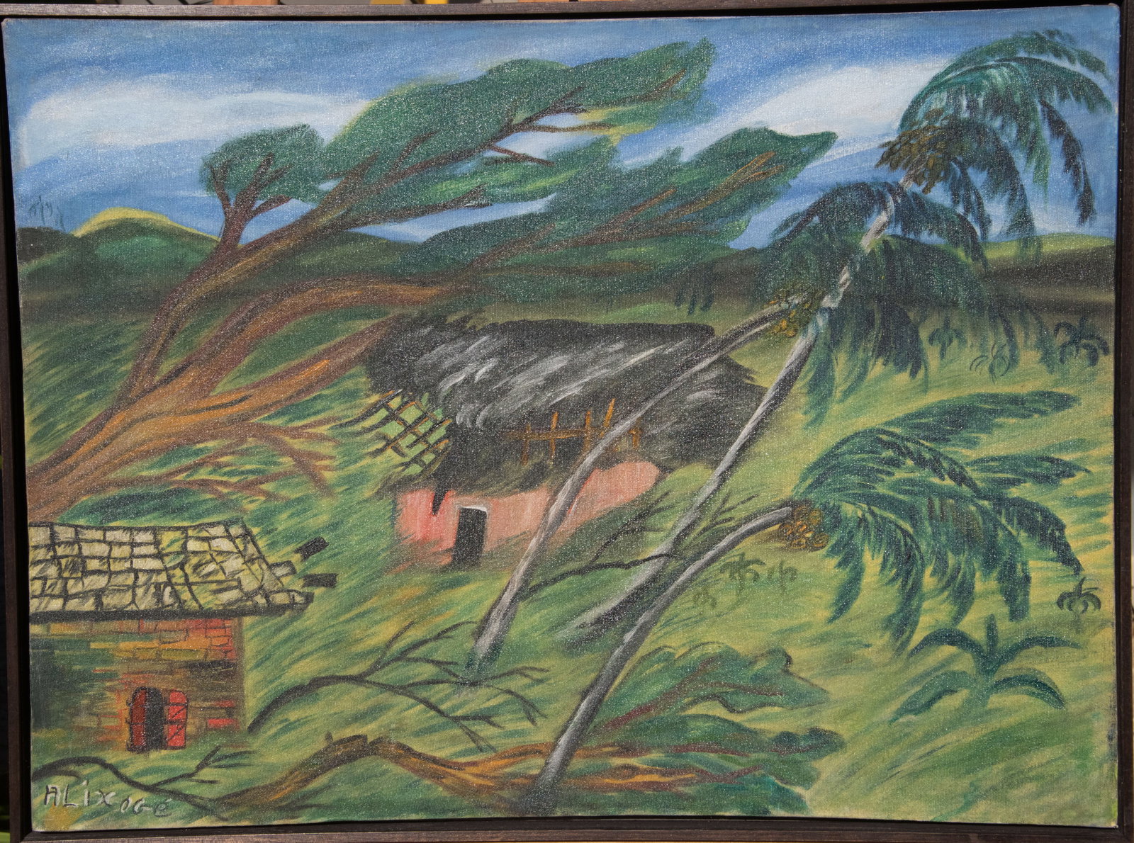 Storm - Haitian Painting by Alix Oge: Storm - Haitian Painting by Alix Oge Framed, Oil on Canvas FRAMED GMS FAVORITE