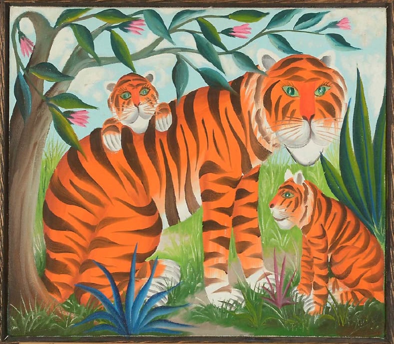 Original Haitian Painting by Fernand Pierre Three Tigers (1 of 1)