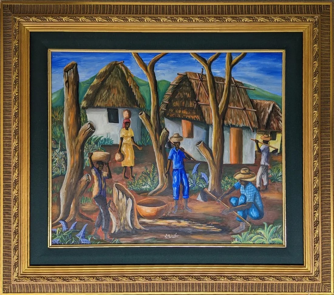 Village Scene Original Haitian Painting by Lusimond Merelus (1 of 1)