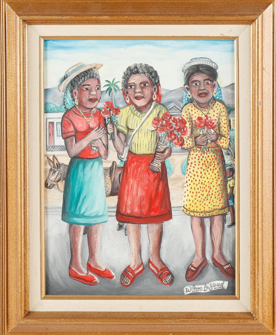 Three Ladies with Flowers Original Haitian Painting by Wilson Bigaud (1 of 1)