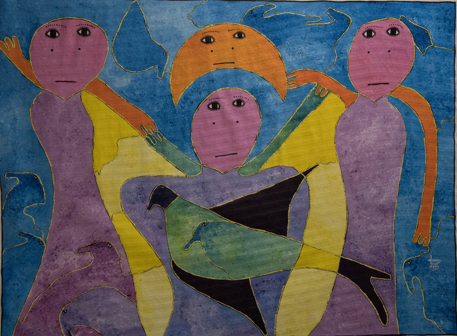 Orignial Haitian Painting by Levoy Exil Pink Yellow Green (1 of 1)