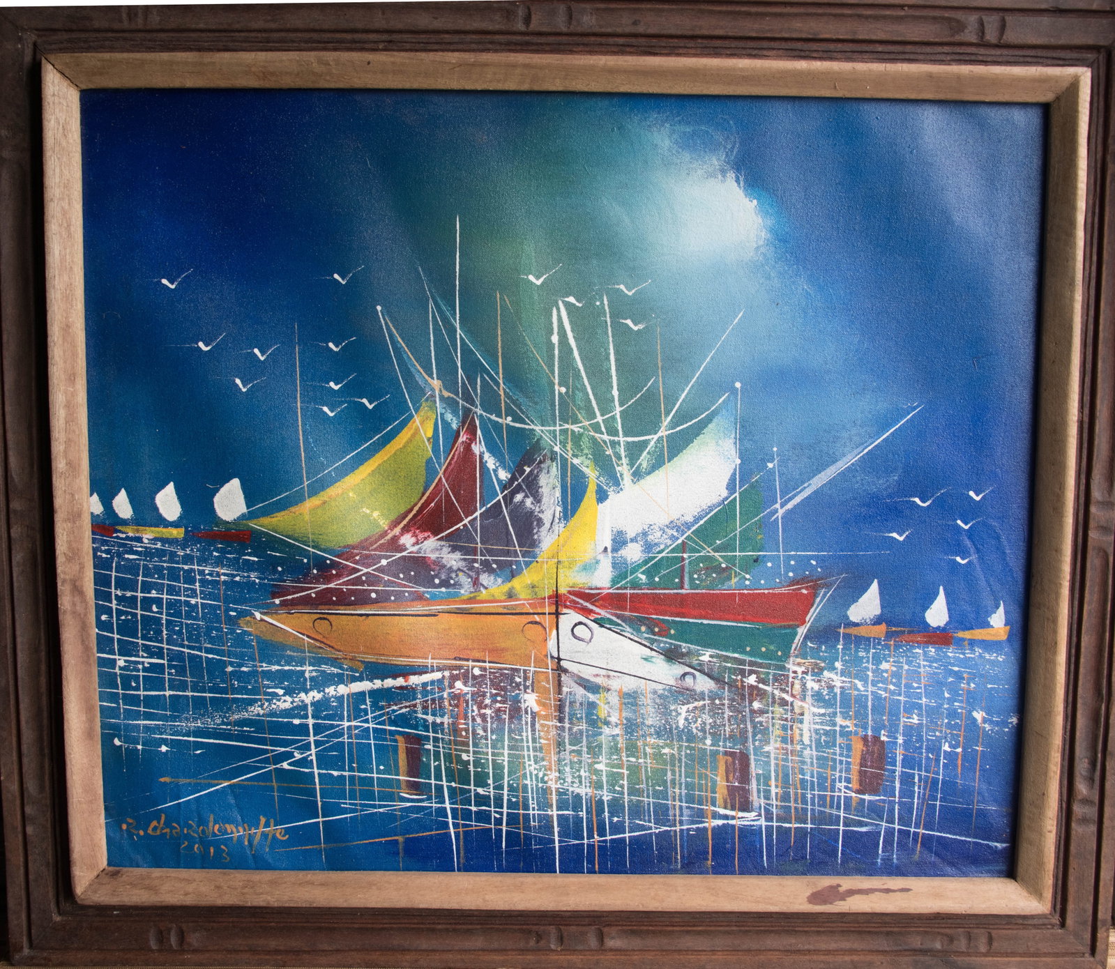 Sailing With the Birds Original Haitian Painting by R. Chardonnelle: Sailing With the Birds Original Haitian Painting by R. Chardonnelle Oil on Canvas