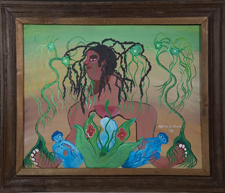 Wild Haired Woman Original Haitian Painting by Agathe Aladin: Wild Haired Woman Original Haitian Painting by Agathe Aladin Oil on Canvas