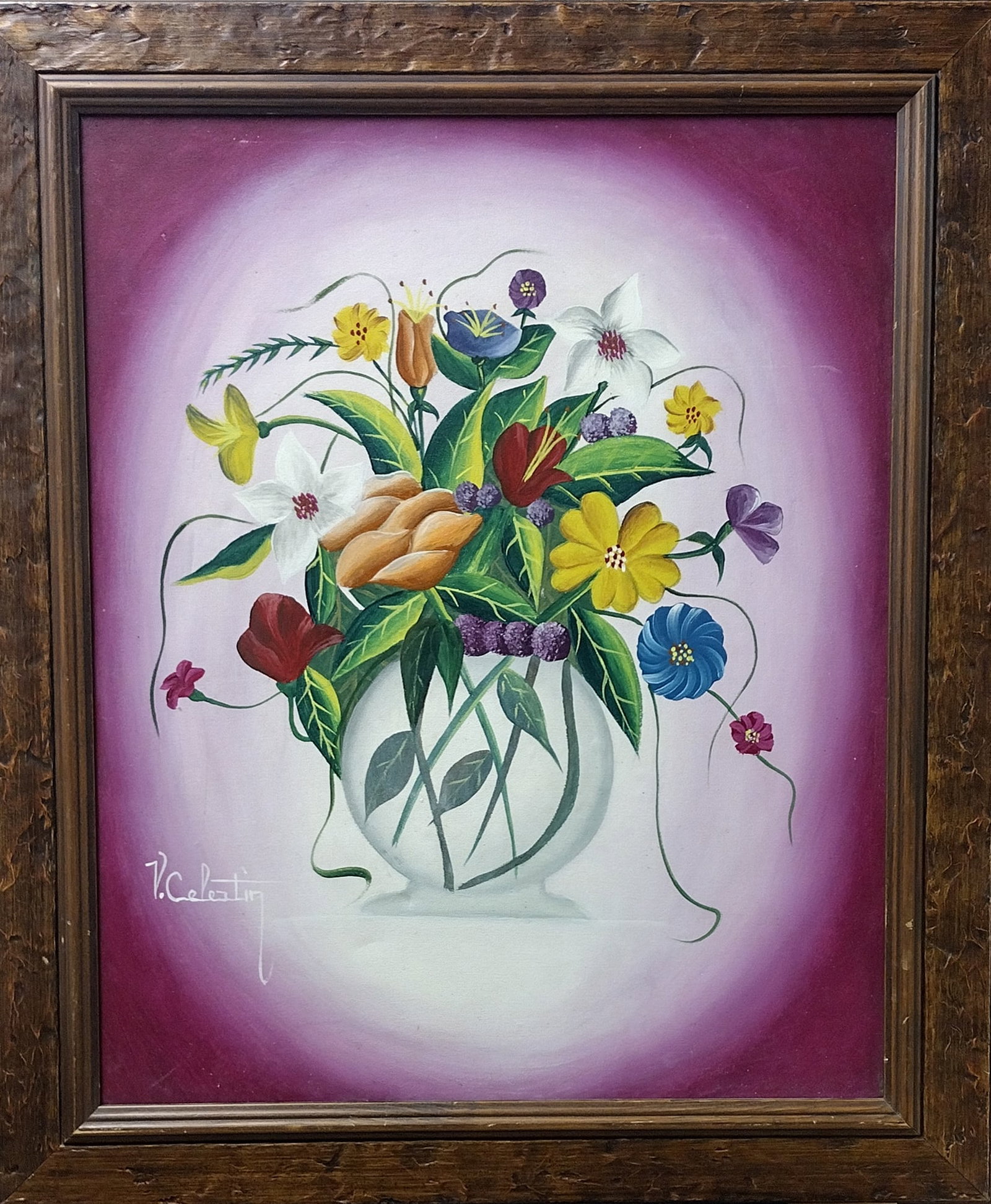 Flowers in Vase Original Haitian Painting by V Celestin (1 of 1)