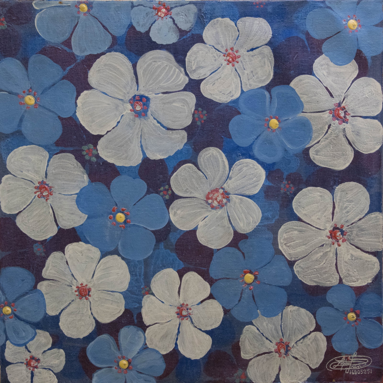 Original Haitian Painting by Frantz Zephirin Blue and White Flowers (1 of 1)