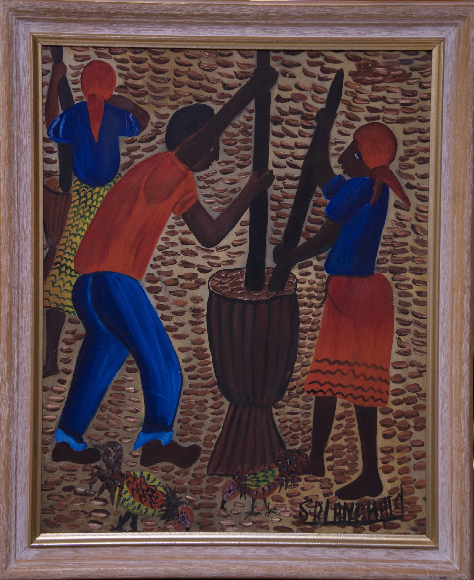 Untitiled (Two People Pounding Grain) Original Haitian Painting by Sisson Blanchard (1 of 1)