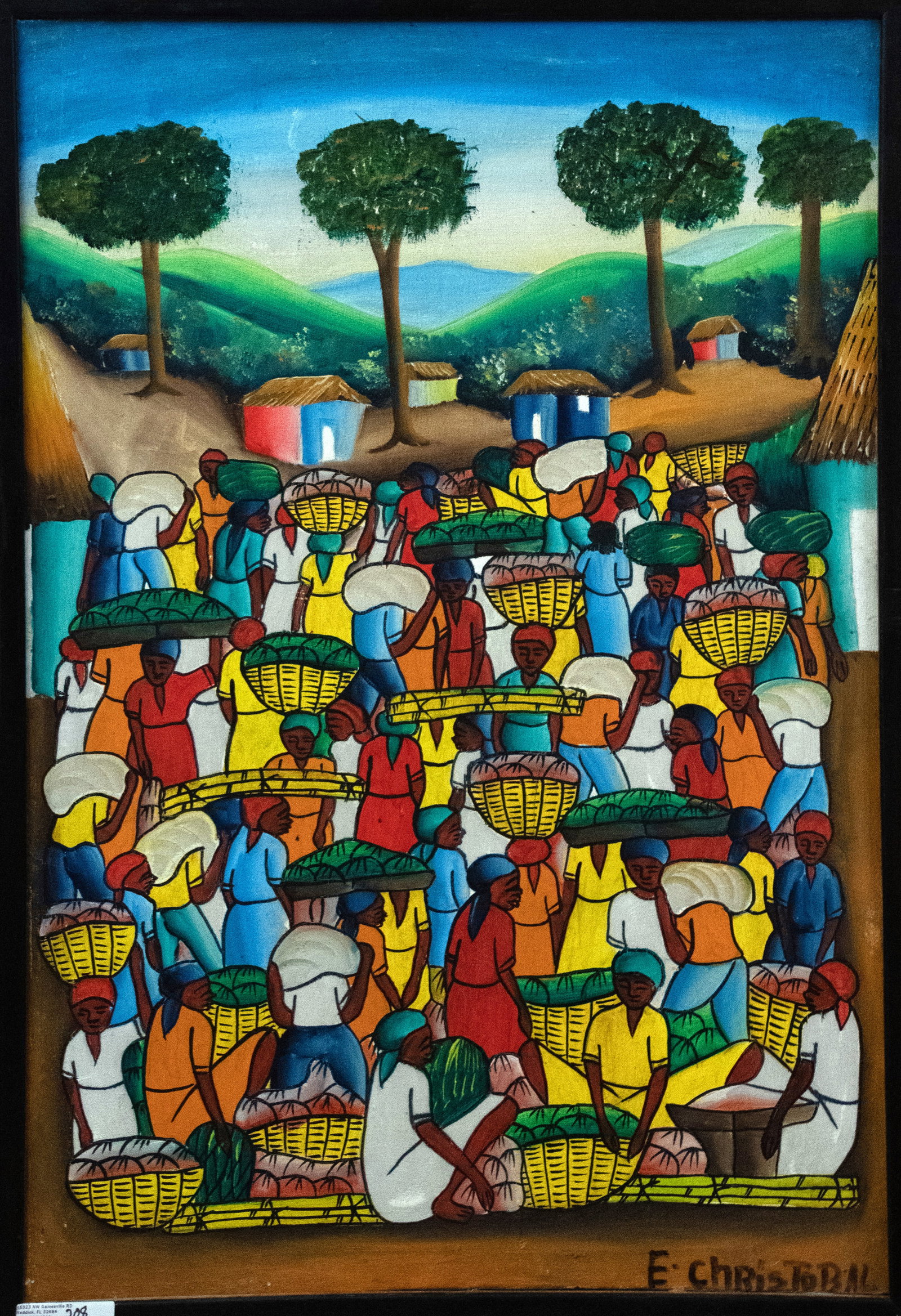 Market Scene Original Haitian Painting by E. Christobal (1 of 1)